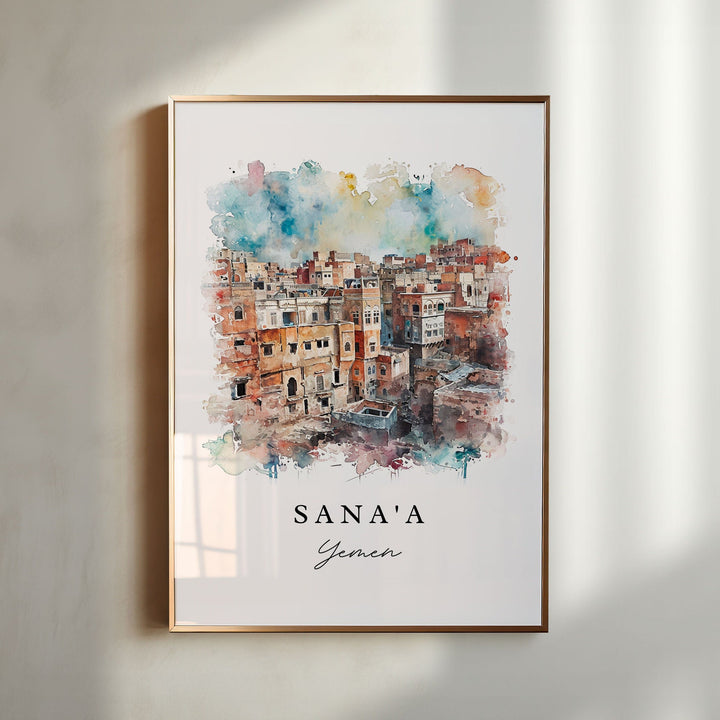 Sana'a Yemen wall art - Yemen, Sana'a print, Yemen artwork gift, Sana'a skyline, Yemen Custom Text, Perfect Gift