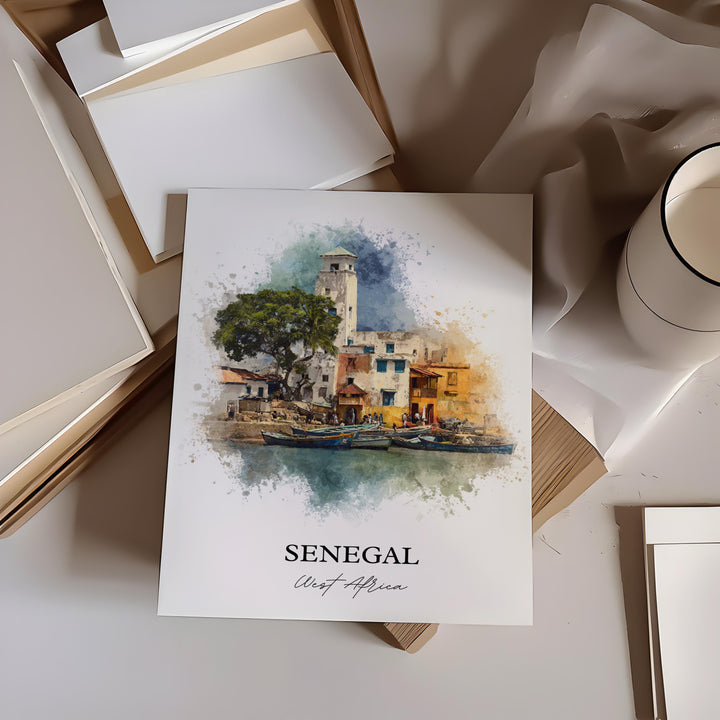 Senegal Wall Art, Senegal Print, Senegal Watercolor Art, Senegal Africa Gift, Travel Print, Travel Poster, Housewarming Gift