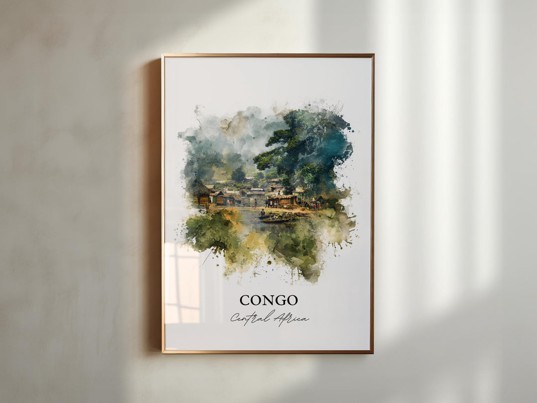 Congo Wall Art, Congo Print, Congo Africa Watercolor Art, Central Africa Gift, Travel Print, Travel Poster, Housewarming Gift