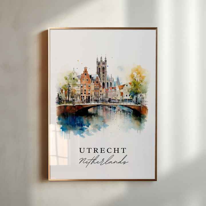 Utrecht traditional travel art - The Netherlands, Utrecht poster, Wedding gift, Birthday present, Custom Text, Personalized Gift