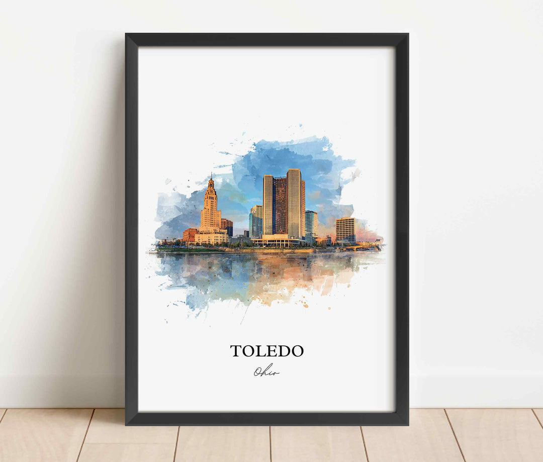 Toledo, Ohio Wall Art, Toledo Print, Toledo Ohio Watercolor Art, Toledo Ohio Skyline Gift, Travel Print, Travel Poster, Housewarming Gift
