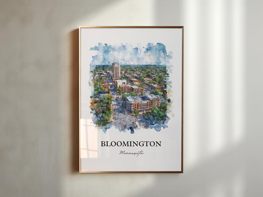Bloomington MN Art, Hennepin County Print, Minnesota Watercolor, Bloomington Minnesota Gift, Travel Print, Travel Poster, Housewarming Gift