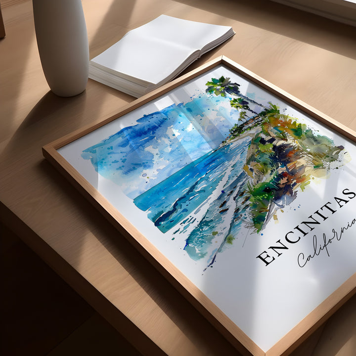 Encinitas CA Wall Art, Encinitas Print, Encinitas Cali Watercolor, San Diego Art Gift, Travel Poster, Housewarming Gift
