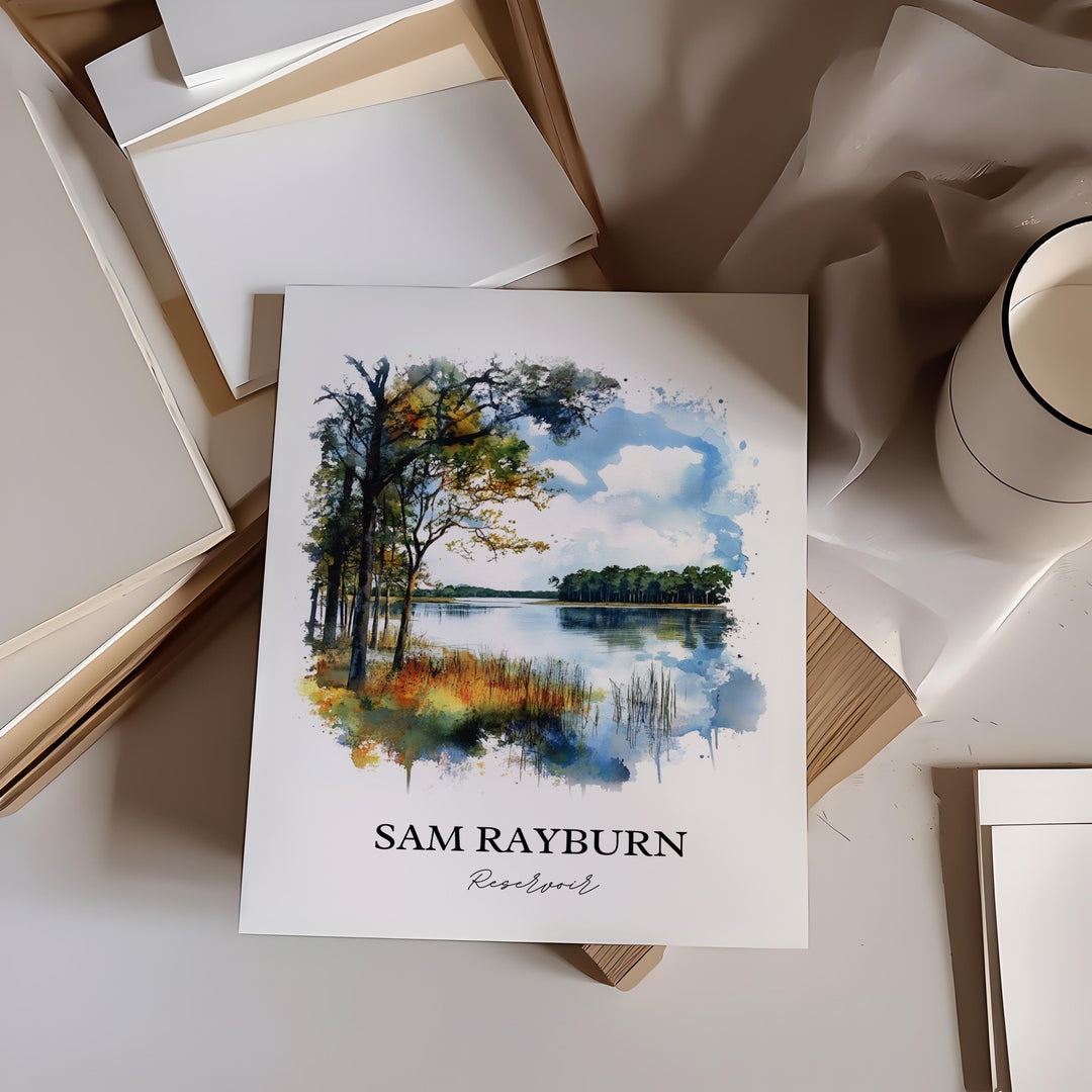 Sam Rayburn Reservoir Art, Deep East Texas Print, Texas Watercolor Art, Sam Rayburn TX Gift, Travel Print, Travel Poster, Housewarming Gift