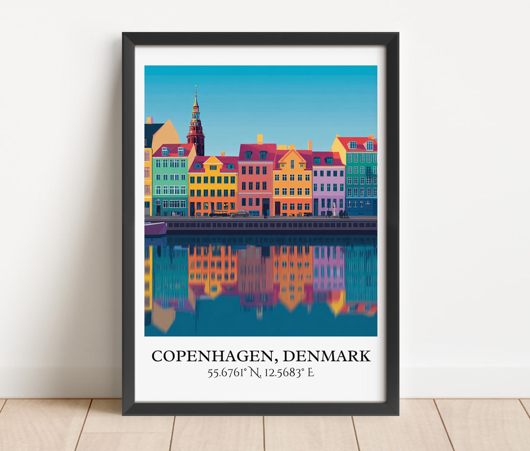 Copenhagen Art, Copenhagen Retro Travel Art, Copenhagen Home Decor, Denmark Gift, Denmark Travel Art, Travel Prints, Housewarming Gift