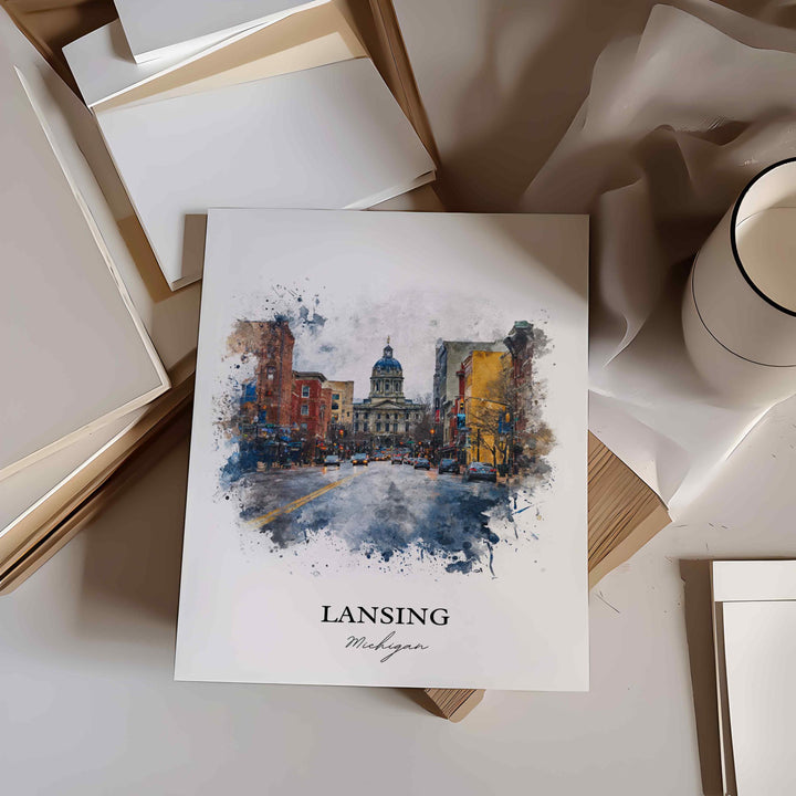 Lansing, Michigan – Watercolor Art Print