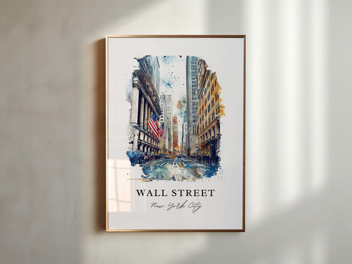 Wall Street NYC Art, Wall Street Print, Lower Manhattan Watercolor Art, Wall Street Gift,