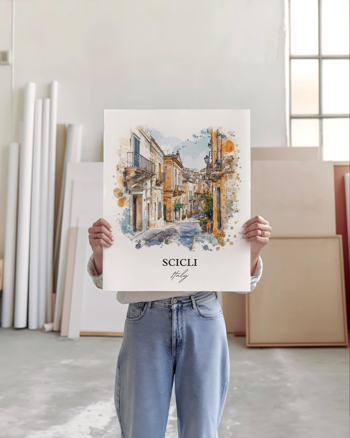 Scicli Wall Art, Ragusa Italia Print, Sicily Watercolor Art, Scicli Gift, Travel Print, Travel Poster, Housewarming Gift