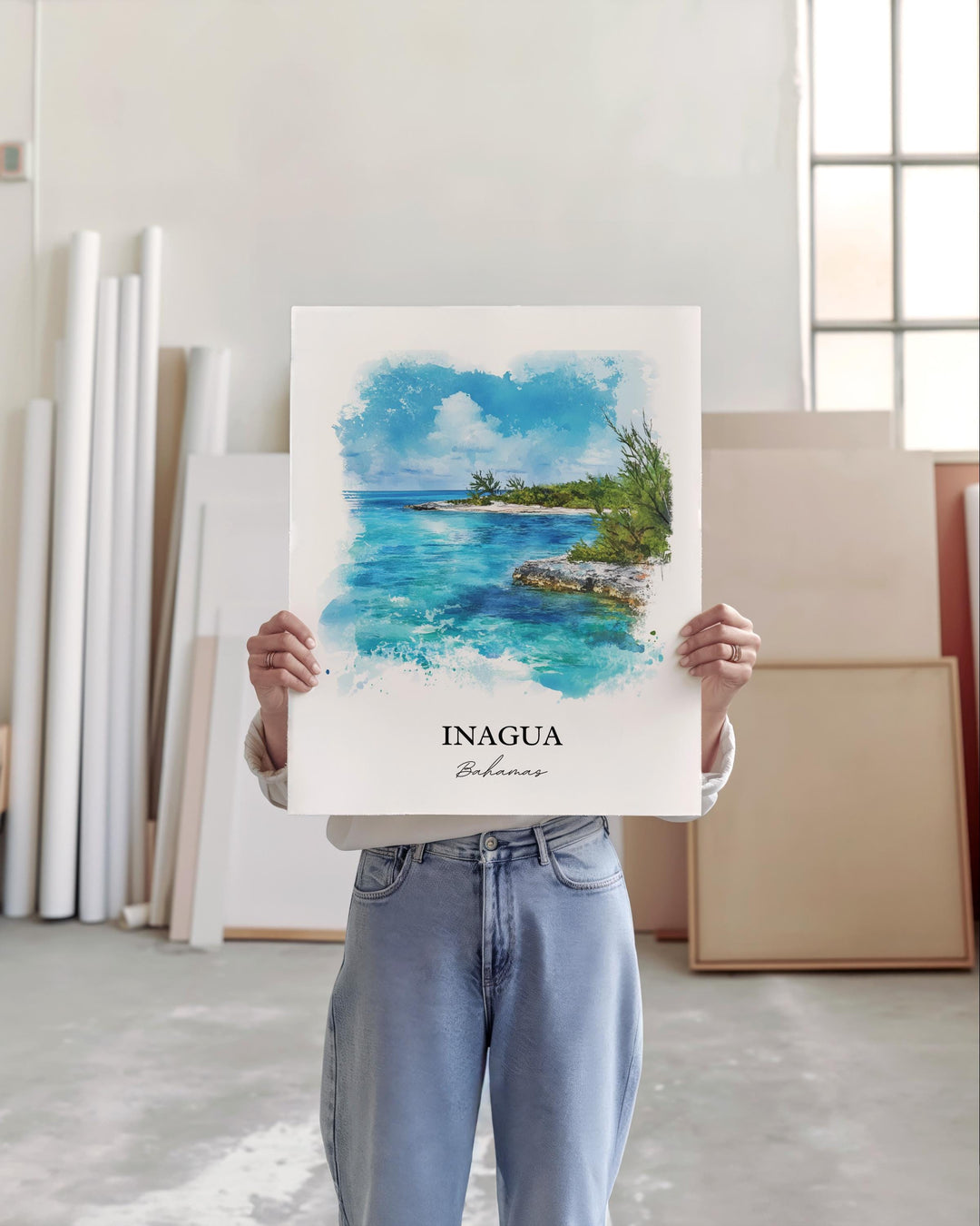 Inagua Bahamas Wall Art, Great Inagua Print, Bahamas Watercolor Art, Inagua Bahamas Gift, Travel Print, Travel Poster, Housewarming Gift