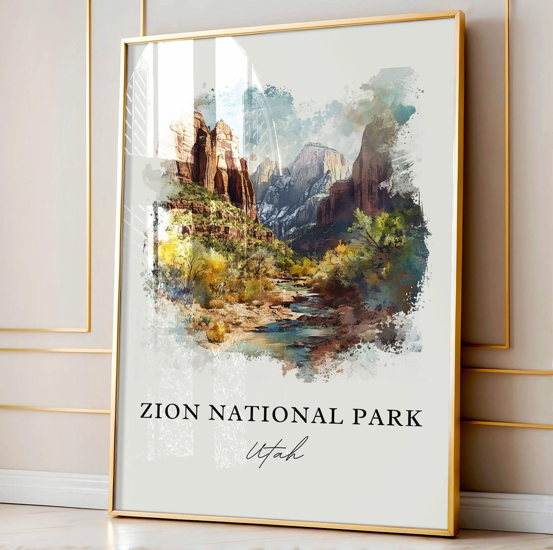 Zion National Park Wall Art, Zion Utah Print, Zion Watercolor Art, Zion Park Utah Gift,