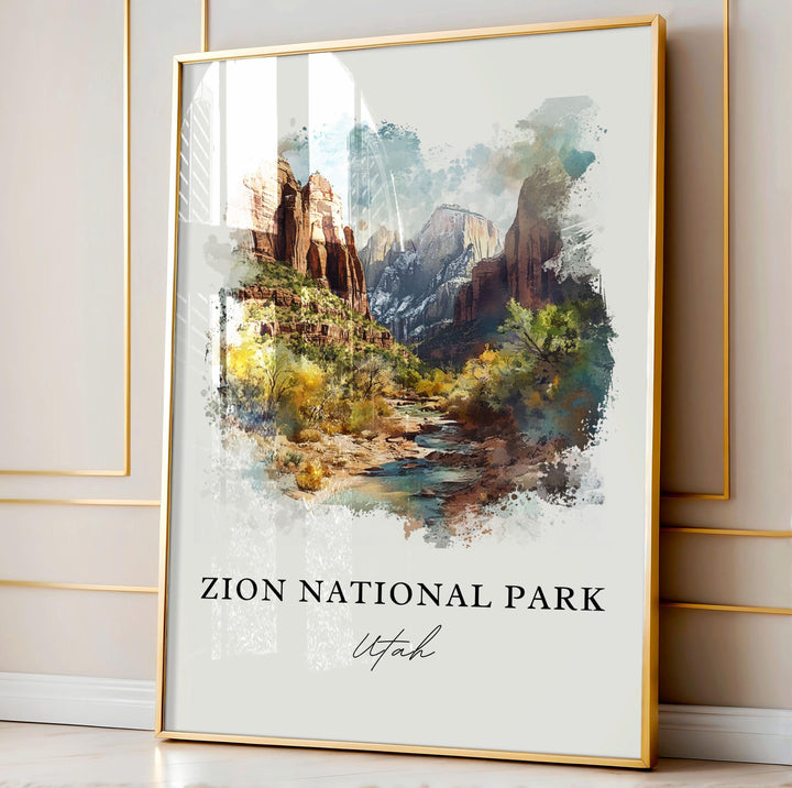 Zion National Park Wall Art, Zion Utah Print, Zion Watercolor Art, Zion Park Utah Gift,