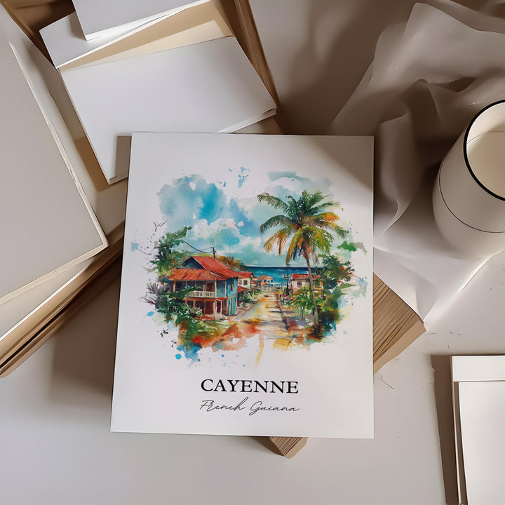 Cayenne Wall Art, French Guiana Print, French Guiana Watercolor Art, Cayenne Gift, Travel Print, Travel Poster, Housewarming Gift