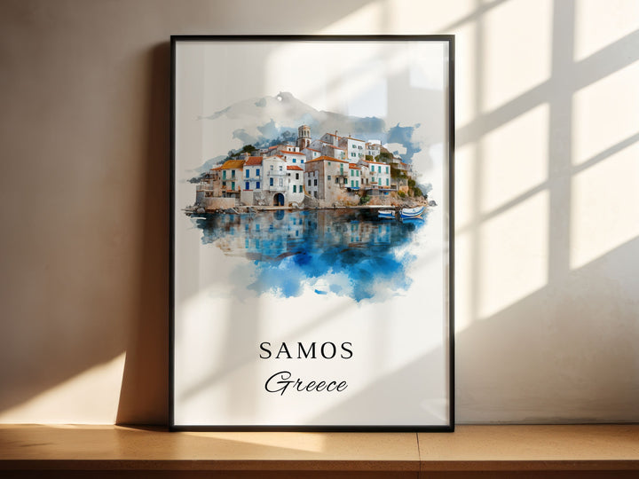 Samos Greece Wall Art, Samos Print, Samos Watercolor Art, Samos Greece Gift, Samos Travel Print, Greece Travel Poster, Housewarming Gift