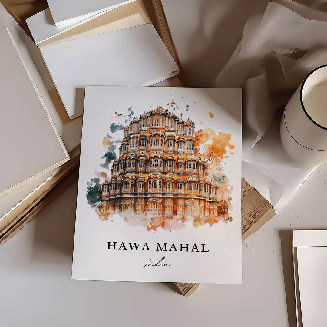 Hawa Mahal Wall Art, Jaipur Print, Rajasthan Watercolor Art, Hawa Mahal India Gift,