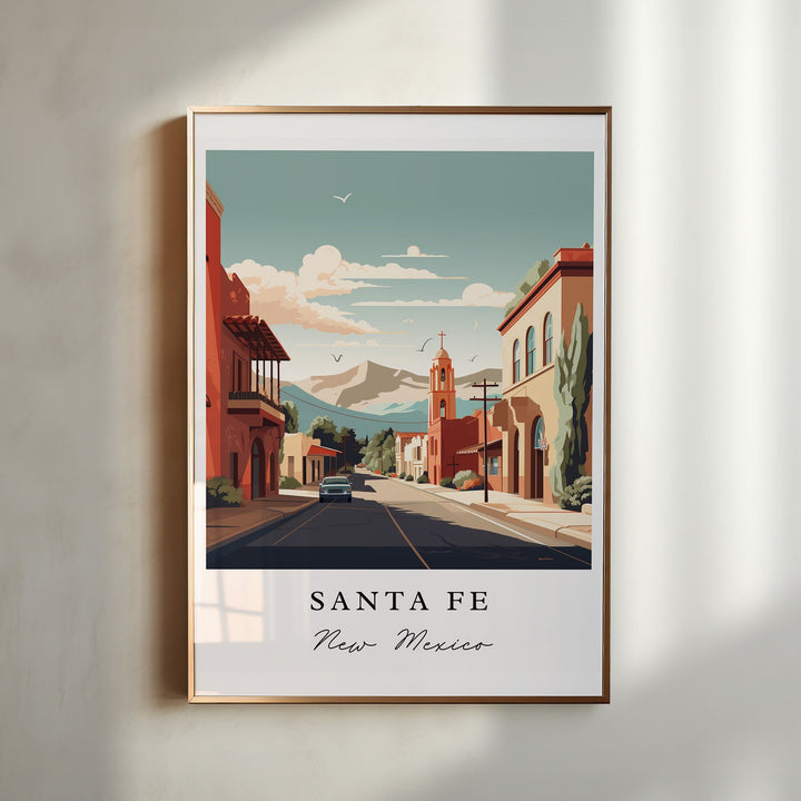 Santa Fe traditional travel art - New Mexico, Santa Fe poster, Wedding gift, Birthday present, Custom Text, Personalised Gift