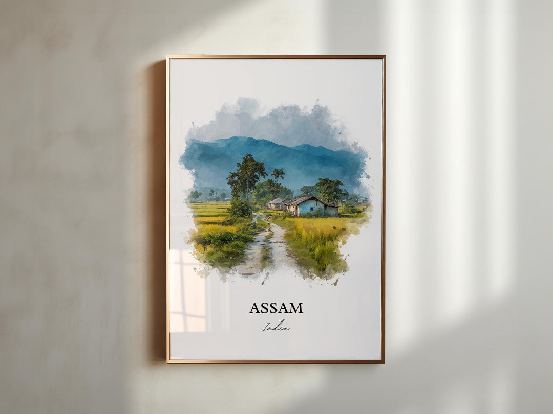 Assam India Wall Art, Assam India Print, India Watercolor Art, India Gift, Assam India Travel Print, Travel Poster, Housewarming Gift