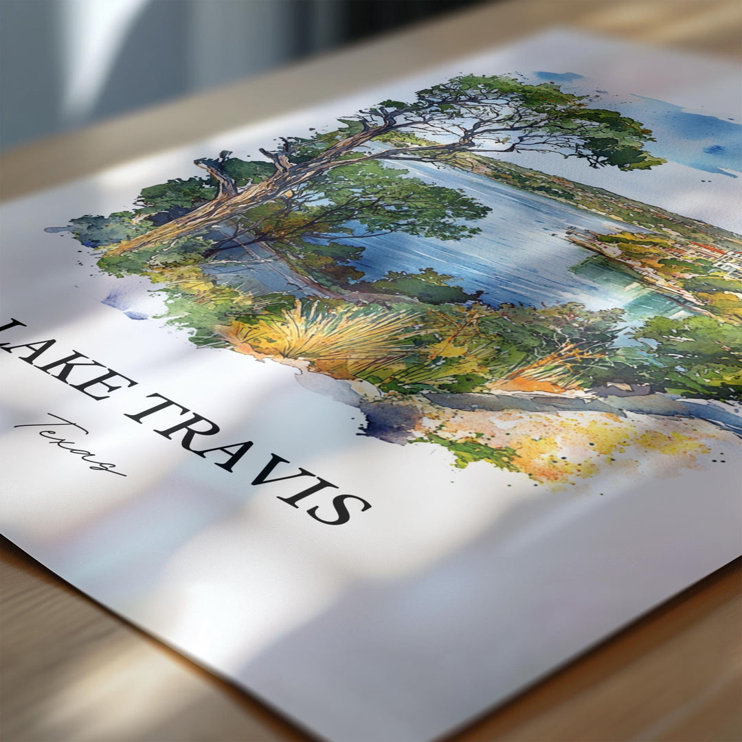 Lake Travis Wall Art, Lake Travis Print, Austin Watercolor Art, Lake Travis Texas Gift, Travel Print, Travel Poster, Housewarming Gift