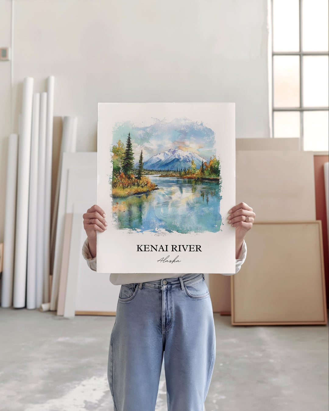 Kenai River Wall Art, Anchorage AK Print, Alaska Watercolor Art, Kenai River Alaska Gift, Travel Print, Travel Poster, Housewarming Gift
