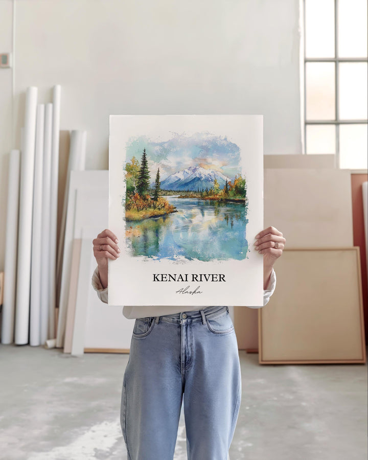 Kenai River Wall Art, Anchorage AK Print, Alaska Watercolor Art, Kenai River Alaska Gift, Travel Print, Travel Poster, Housewarming Gift