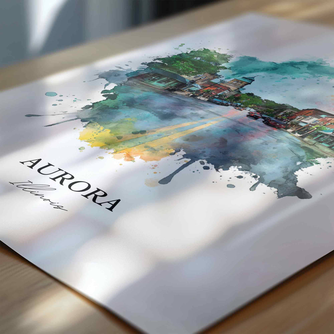 Aurora, Illinois Wall Art, Aurora Print, Illinois Watercolor Art, Chicago Illinois Gift, Travel Print, Travel Poster, Housewarming Gift