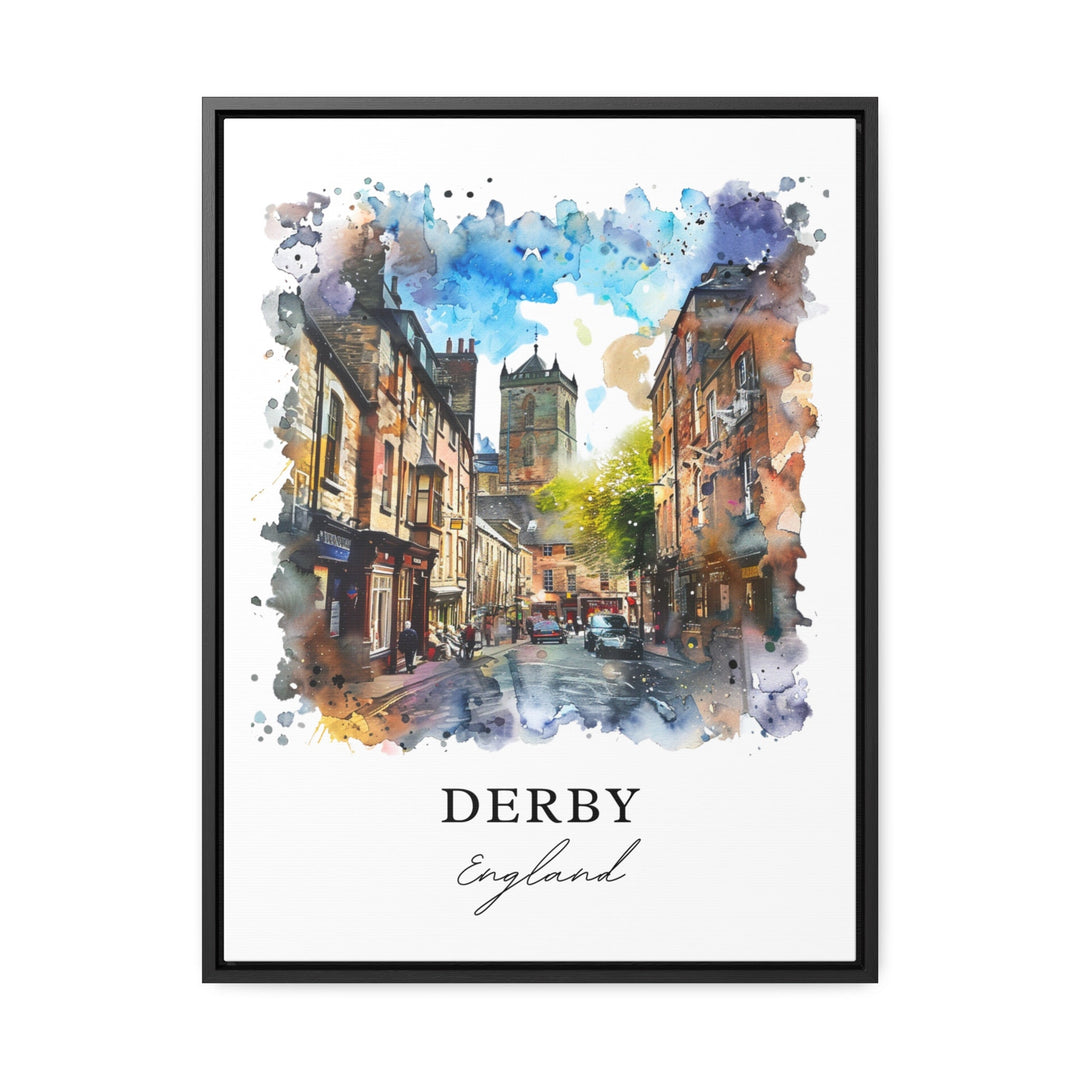Derby England Wall Art, Derby Print, Derbyshire UK Watercolor, Derby Gift, Travel Poster, Housewarming Gift