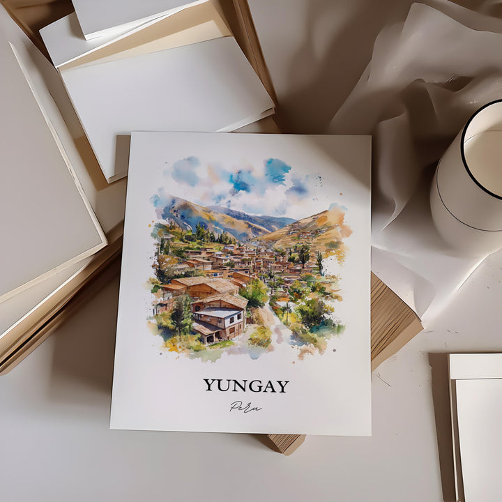 Yungay Wall Art, Ancash Region Peru Print, Peru Watercolor Art, Yungay Peru Gift, Travel Print, Travel Poster, Housewarming Gift