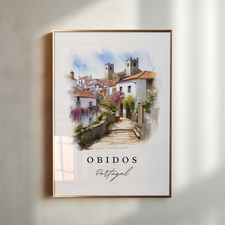 Obidos Portugal wall art - Portugal, Obidos poster, Obidos Wedding gift, Oeste Region present, Custom Text, Personalized Gift