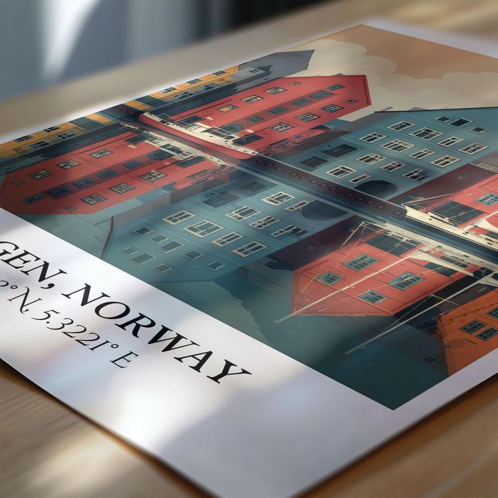 Bergen Norway Art, Bergen Retro Travel Art, Bergen Home Decor, Bergen Norway Gift, Norway Travel Art, Travel Prints, Housewarming Gift