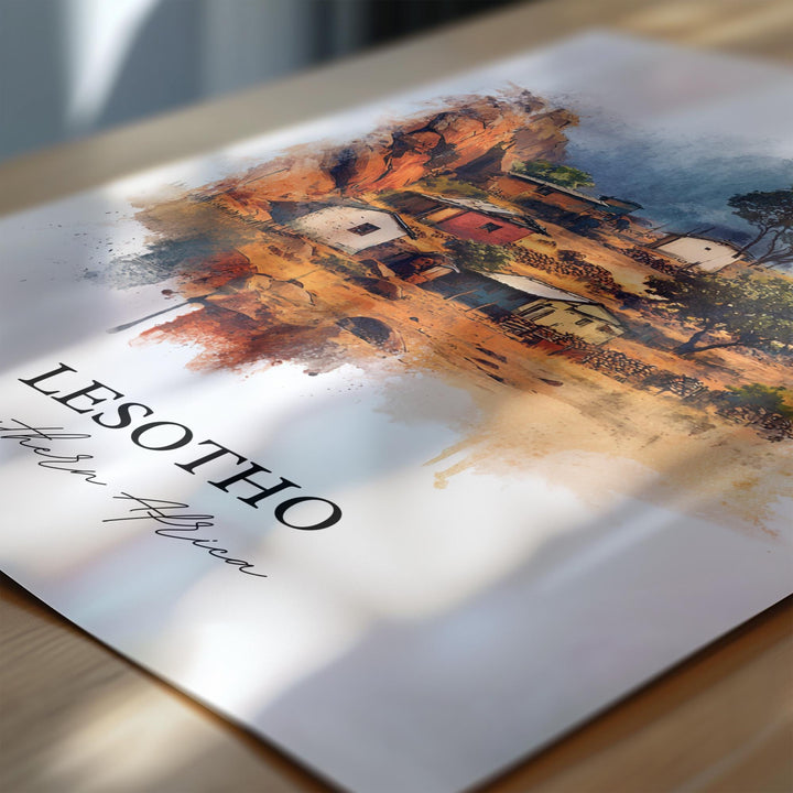 Lesotho Wall Art, Lesotho Print, Lesotho Watercolor Art, Lesotho Afica Gift, Travel Print, Travel Poster, Housewarming Gift