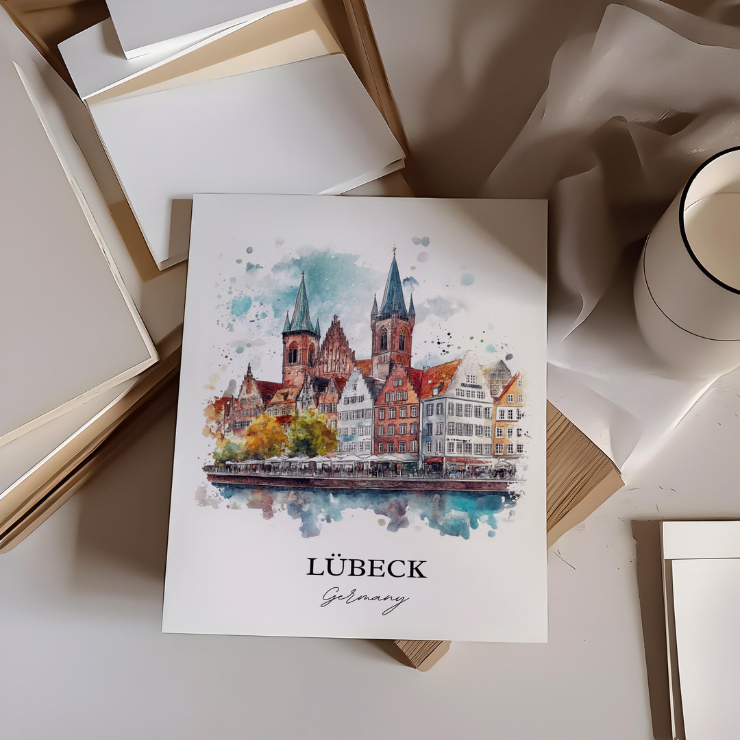 Lübeck Germany Wall Art, Lubeck Print, Germany Watercolor Art, Lübeck Gift, Travel Print, Travel Poster, Housewarming Gift