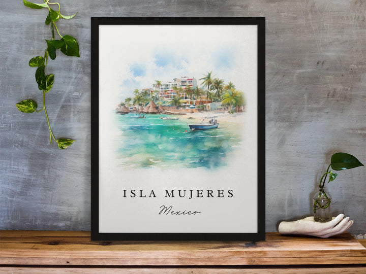 Isla Mujeres traditional travel art - Mexico, Isla  Mujeres poster print, Wedding gift, Birthday present, Custom Text, Perfect Gift