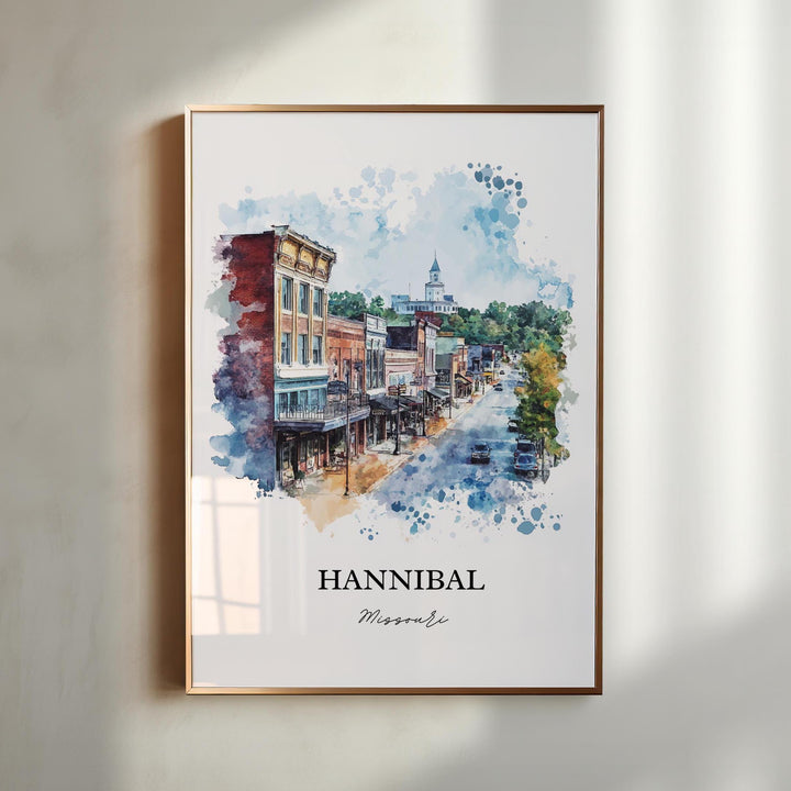 Hannibal MO Wall Art, Mississippi River Print, Missouri Watercolor, Hannibal Missouri Gift, Travel Print, Travel Poster, Housewarming Gift