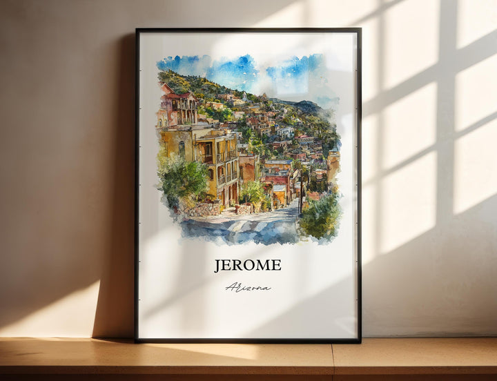 Jerome Arizona Wall Art, Yavapai County Print, Arizona Watercolor Art, Jerome AZ Gift, Travel Print, Travel Poster, Housewarming Gift