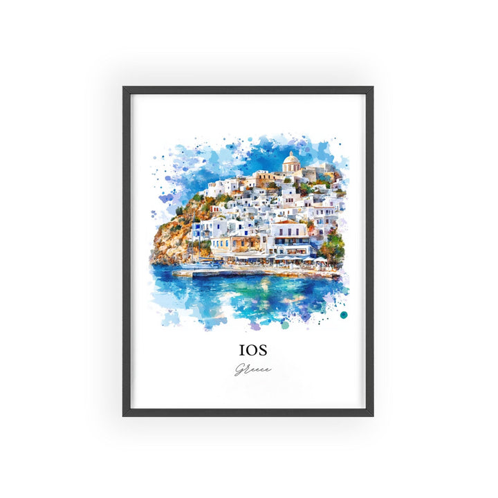 Ios Greece Wall Art, Cyclades Print, Greece Watercolor Art, Ios Greece Gift, Travel Print, Travel Poster, Housewarming Gift