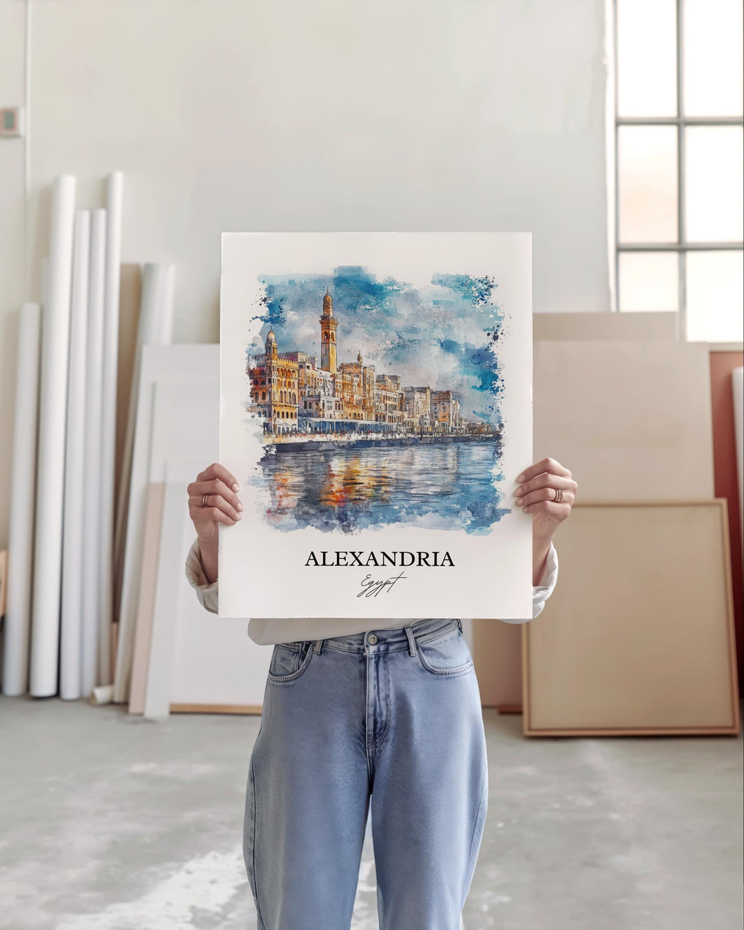 Alexandria Egypt Wall Art, Alexandria Egypt Print, Egypt Watercolor Arr, Alexandria Gift, Travel Print, Travel Poster, Housewarming Gift