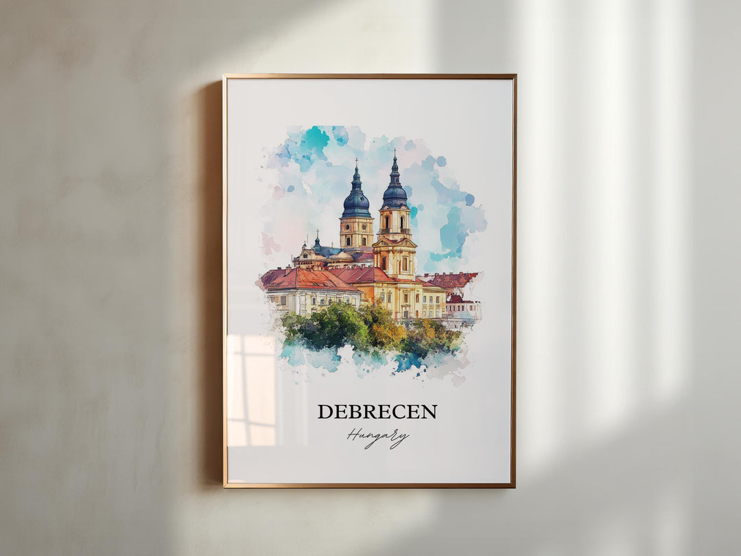 Debrecen Wall Art, Hajdú-Bihar County Print, Hungary Watercolor Art, Debrecen Hungary Gift, Travel Print, Travel Poster, Housewarming Gift