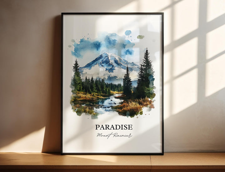 Paradise Mt. Rainier Art, Mt Rainier Print, Washington Watercolor Art, Mount Rainier Gift, Travel Print, Travel Poster, Housewarming Gift