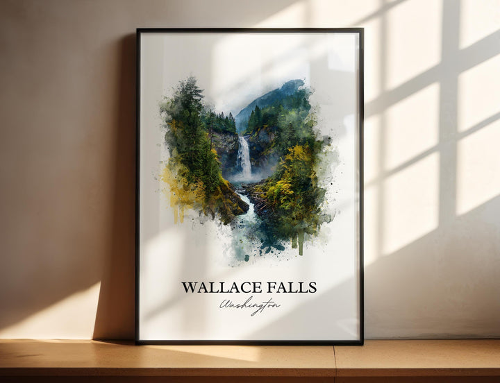 Wallace Falls Wall Art, Wallace Falls Print, Washington St Watercolor, Wallace Falls Gift, Travel Print, Travel Poster, Housewarming Gift