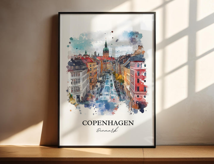 Copenhagen Wall Art, Copenhagen Denmark Print, Denmark Watercolor Art, Copenhagen Gift, Travel Print, Travel Poster, Housewarming Gift