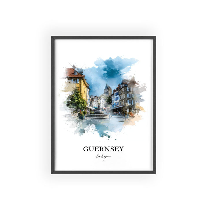 Guernsey Wall Art, Guernsey Print, Channel Islands Watercolor Art, Guernsey Gift, Travel Print, Travel Poster, Housewarming Gift