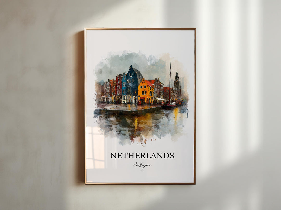 Netherlands Wall Art, Netherlands Print, Netherlands Watercolor Art, Amsterdam Gift, Travel Print, Travel Poster, Housewarming Gift