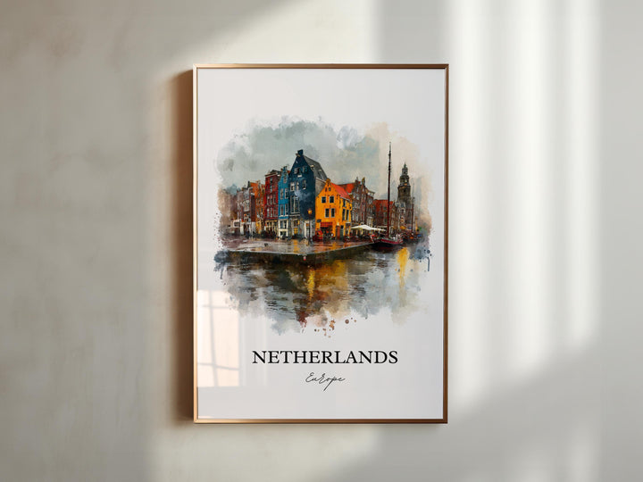 Netherlands Wall Art, Netherlands Print, Netherlands Watercolor Art, Amsterdam Gift, Travel Print, Travel Poster, Housewarming Gift