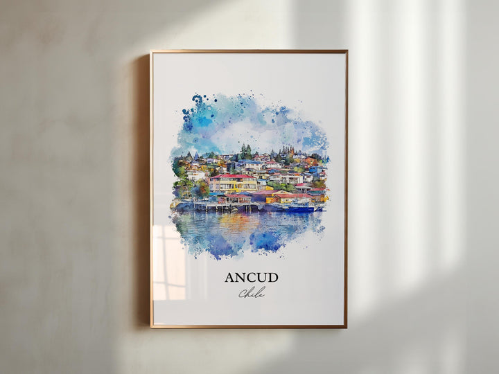 Ancud Chile Wall Art, Chiloé Island Print, Chile Watercolor Art, Ancud Chile Gift, Travel Print, Travel Poster, Housewarming Gift