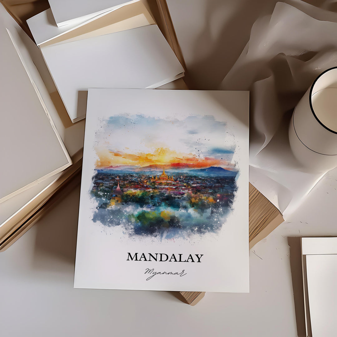 Mandalay Myanmar Wall Art, Myanmar Print, Myanmar Watercolor Art, Mandalay Gift, Travel Print, Travel Poster, Housewarming Gift