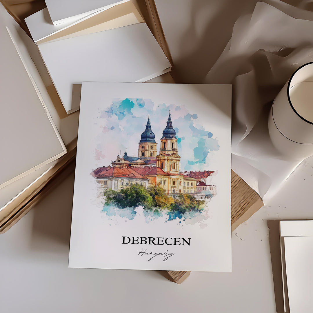 Debrecen Wall Art, Hajdú-Bihar County Print, Hungary Watercolor Art, Debrecen Hungary Gift, Travel Print, Travel Poster, Housewarming Gift