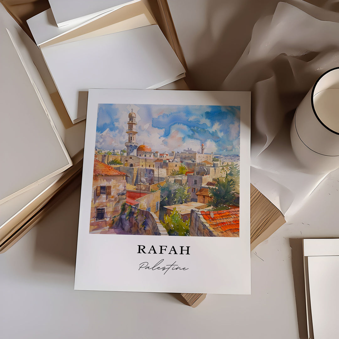 Rafah Palestine Art: Palestine Watercolor Art, Rafah Print, Rafah Gift, Palestine Art, Rafah Skyline, Rafah Pre-War Art