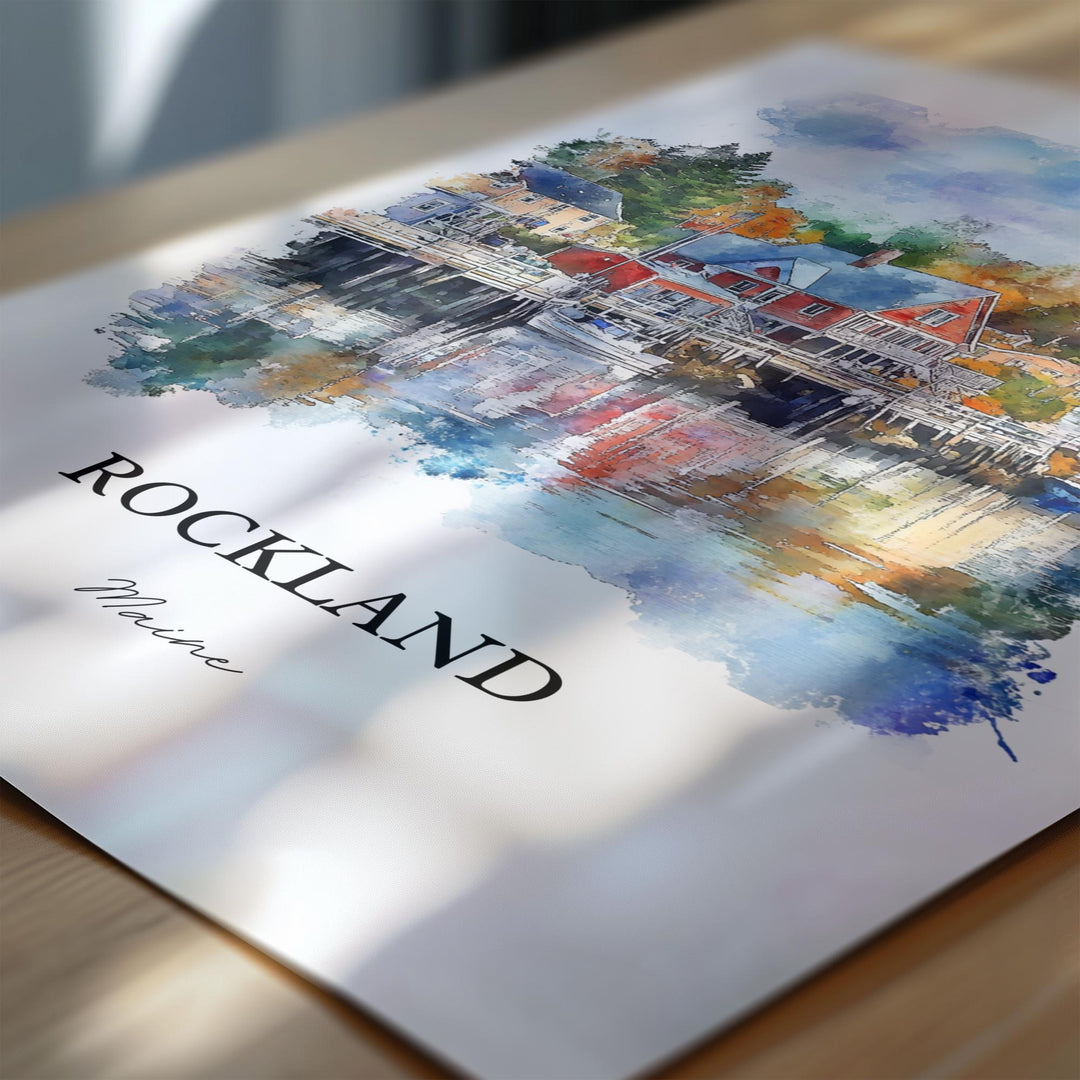 Rockland Maine Wall Art, Knox County Print, Maine Watercolor Art, Rockland ME Gift, Travel Print, Travel Poster, Housewarming Gift