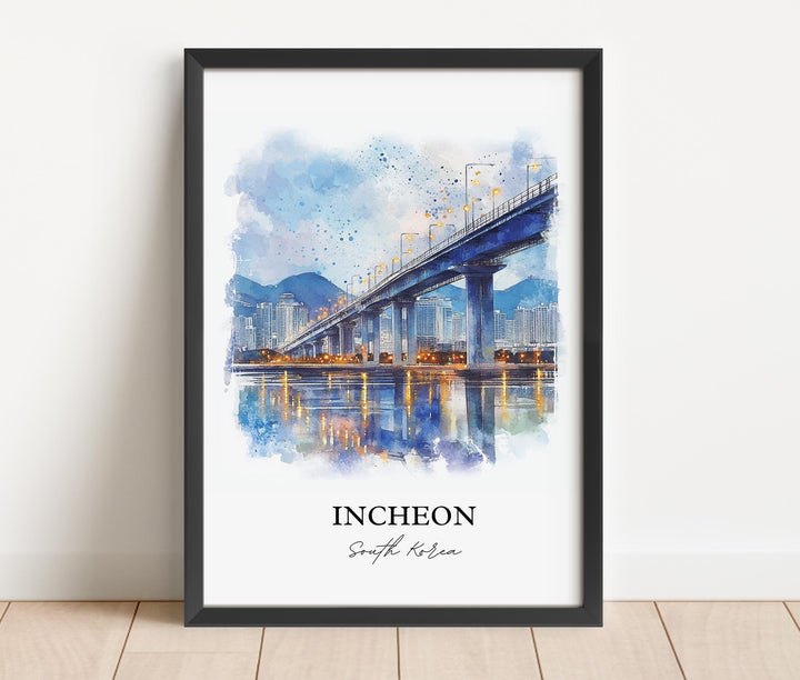 Incheon Wall Art, Seoul Print, South Korea Watercolor Art, Incheon Gift, Travel Print, Travel Poster, Housewarming Gift