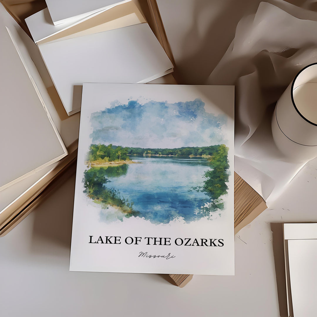 Lake of the Ozarks Wall Art, The Ozarks Print, Missouri Watercolor Art, Ozarks Gift, Travel Print, Travel Poster, Housewarming Gift