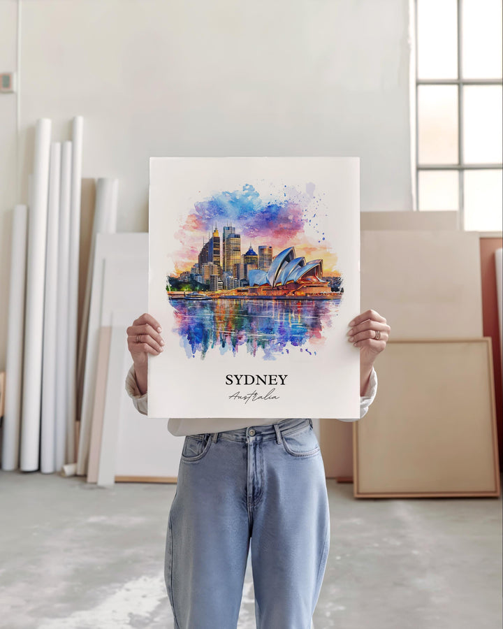 Sydney Wall Art, Sydney Skyline Print, Australia Watercolor Art, Sydney Australia Gift, Travel Print, Travel Poster, Housewarming Gift